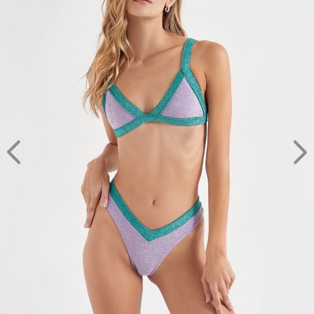 NWT OneOne Swimwear Bikini SET Jena Sims Collab Turks Purple Blue Shimmer New